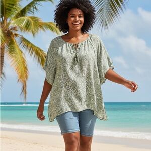 Evans Blouse | Size 30/32 | Sage Green Boho Tassel Top